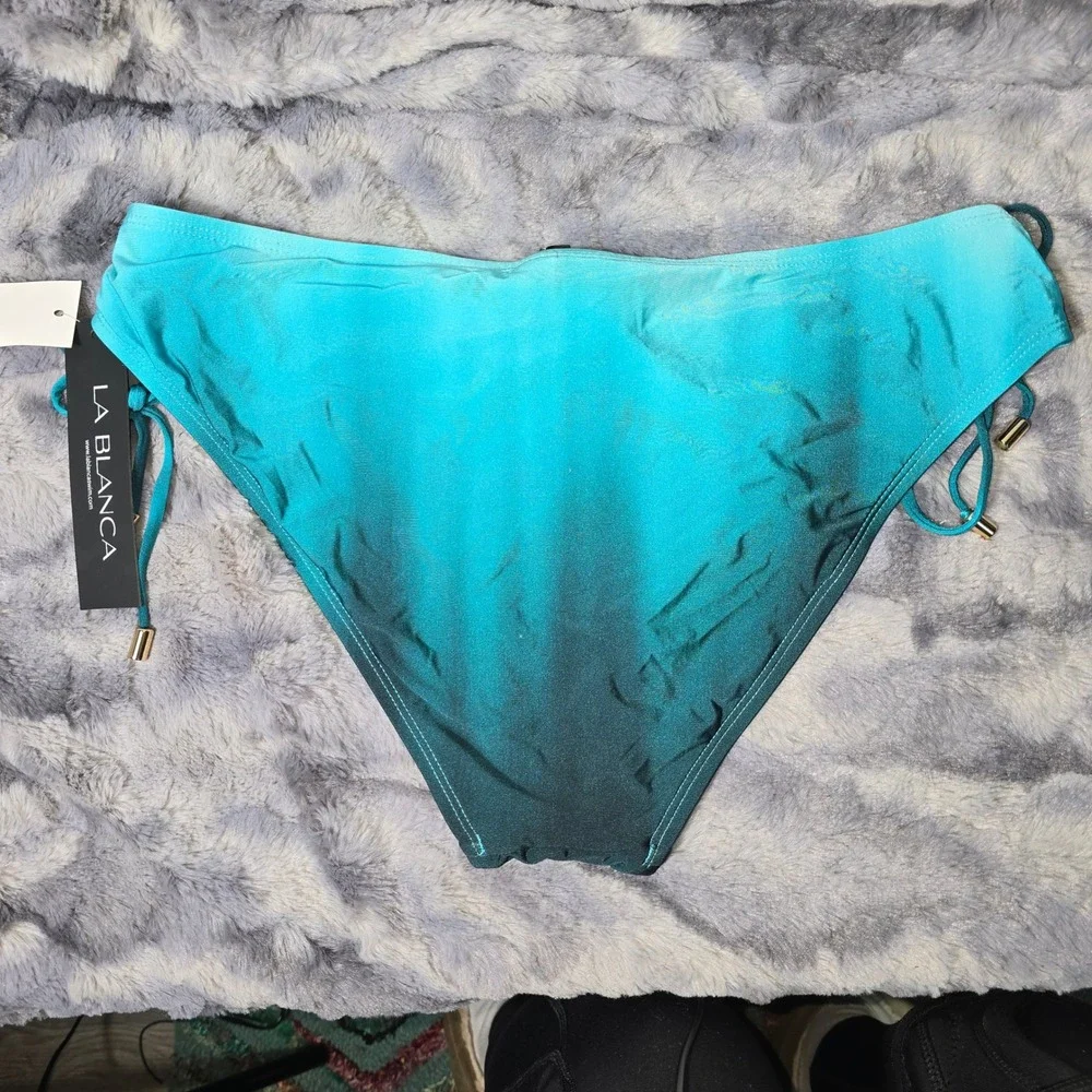 NWT La Blanca Ombre‎ Side Tie Bikini Bottoms Turquoise Teal LB2LF94 Size 14